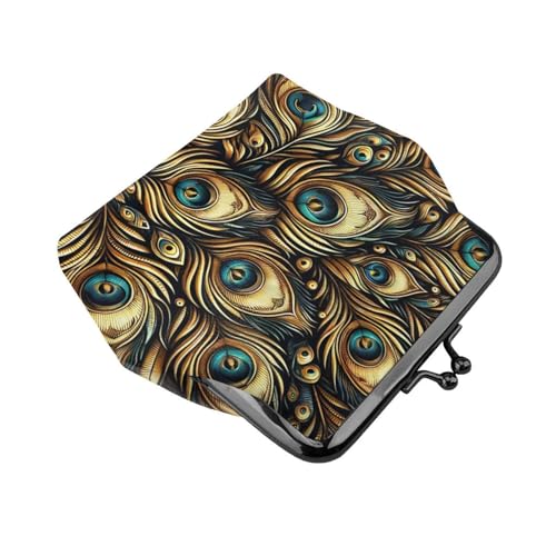 Pu Leather Buckle Coin Purse Ornate-Peacock-Feather Girls Kiss-Lock Change Purse Wallets3