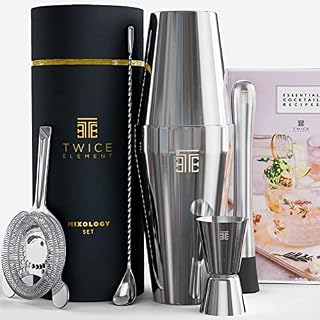 Twice Element® Cocktail Gift Set - Boston Shaker Kit with: Elegant Gift Box, Storage Pouch, Recipe Book and All Essential Drink Accessories | Great Gift for him