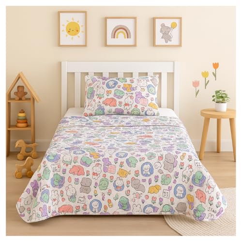 DECASATEXTIL   Colcha Infantil Cama 90 con Funda de Cojín – Colcha de Verano Transpirable y Ligera – Ropa de Cama para Niño y Niña – Colchas Lavables para Primavera Verano (Pastel Cama 90/105)