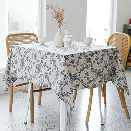 Pastoral Square Tablecloth - 52 X 52 Inch - Linen Fabric Table Cloth - Washable Table Cover With Dust-Proof Wrinkle Resistant For Restaurant, Picnic, Indoor And Outdoor Dining, Floral (Dark Blue) #TOP3