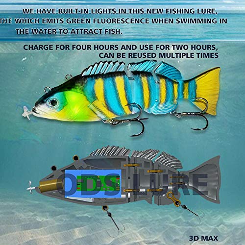 電動釣りルアーハードベイトLEDライト付き人工ルアー4セグメントスイムベイトワブラーロボットスイミング自動電気ベイトUSB充電式クランクベイトフローティングベイト13.9cm / 54g（収納ボックス付き） 5枚目