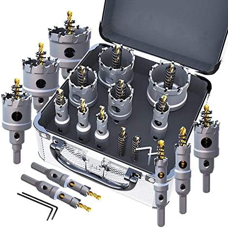 GSTK Upgrade Heavy Duty Carbide TCT Carbide Hole Saw Kit 10Pcs for Hard Metal, with 2*Extra Titanium Plated Pilot Center Drill and 2*L-Wrench