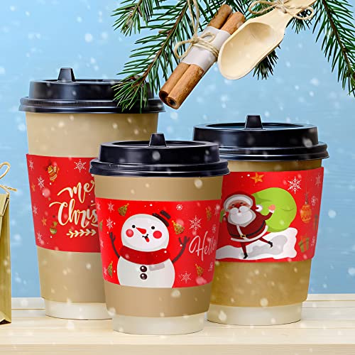 Novwang 30Pcs Christmas Coffee Cup Sleeves, Disposable Snowman Santa Cup Paper Jacket Coffee Cup Sleeves Disposable Suitable For 12 Ounce And 16 Ounce Cups Christmas Coffee Sleeves Disposable #TOP4