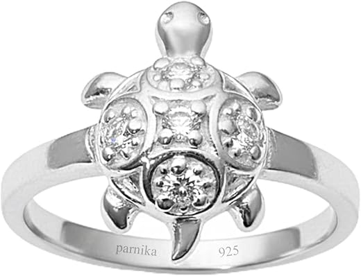 MJ 925 Good Luck Tortoise/Turtle Finger Ring Embellished with CZs in 92.5 Sterling Silver for Men and Women | Meru Kachua ...
