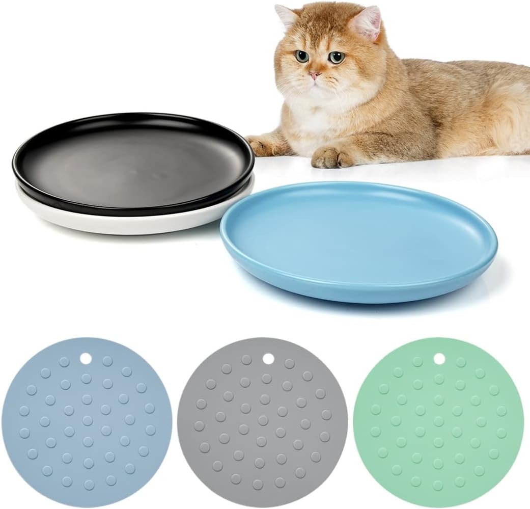 Dorakitten Ceramic Cat Bowls 3 Packs, Whisker Stress Free