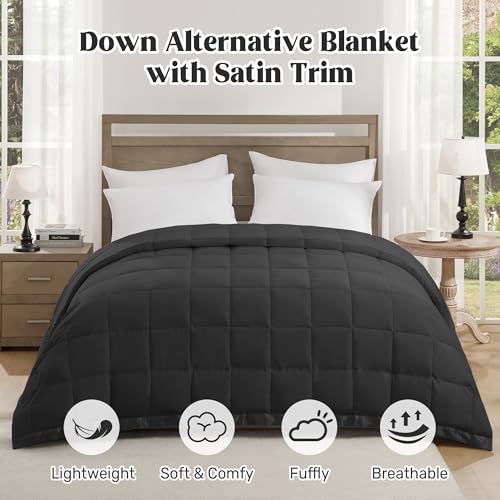 Image of UNIKOME Blankets King Size - Soft Lightweight Retro Down Alternative Blankets with Satin Trim, Cozy Luxury Bed Blanket for All Season, Black (108 inchX90 inch)