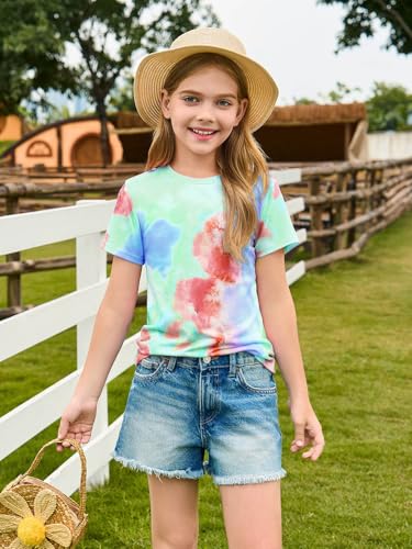 Image of Haloumoning Girls Tie Dye Short Sleeve Shirt 5-14 Years | Kids Summer Fashion, Girls shirts,Girls tshirt,Tops for girls,Tie dye shirts,Crewneck Tops, Casual Tees