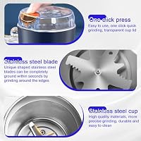 LIAVOP Kaffeemühle, Elektrische Kaffemühle 80g, 300W Motor für Bohnen und Gewürze, Kräuter, Getreide, Nüsse, Edelstahl Grinder mit One-Touch-Bedienung – Ansicht 3