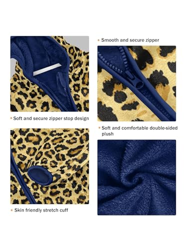 Vintage Leopard Pattern Girls Fleece Jacket Girls Fall Jacket Boys Coats Zip Up Hoodie Children Outerwear 2-10T3