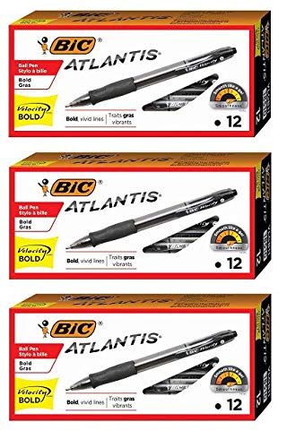 BIC VLGB11BK Velocity Retractable Ballpoint Pen, Black Ink, 1.6mm, Bold, Dozen (36)