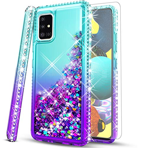 Samsung S20 FE 5G Case, Samsung Galaxy S20 FE 5G, [Not Fit S20/S20 Ultra/S20 Plus] With [Tempered Glass Protector Included] STARSHOP Liquid Floating Glitter Quicksand Spot Diamond Cover - Teal/Purple