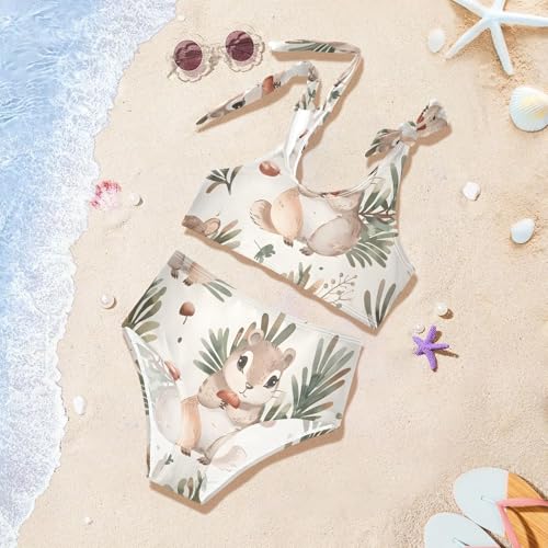 Girls' Bikini Set, Cute Cartoon Squirrel and Pine Nut Kids Swimsuit 2 Pcs Beach Bathing Suit4