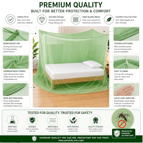 Image of BENAVJI Foldable Machardani Single Bed Mosquito net (Green, 3.5FT X 6FT) | Strong, Breathable, Lightweight, Portable & Ideal for Daily Usage
