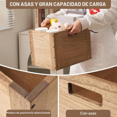 Miniatura 6 de Kirigen Organizador De Cesta De Cubo De Almacenamiento De Madera Apilable Para El Hogar, Libros, Ropa, Juguetes, Oficina, Cubo, Estantería, Armario, Estante C26 Marrón
