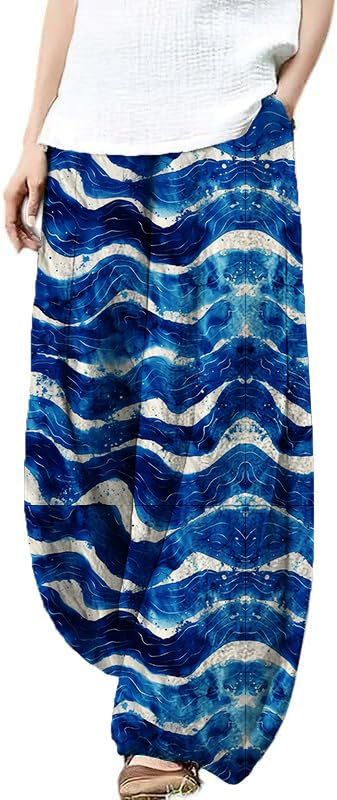 Summer Pants for Women 2024 High Waisted Cotton Linen Palazzo Pants Wide Leg Long Lounge Beach Trousers with