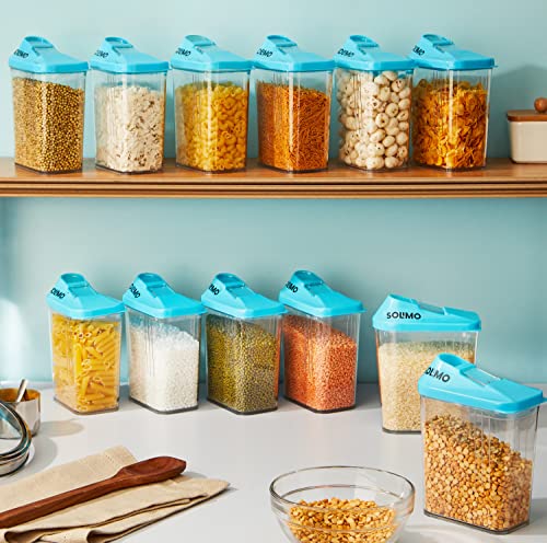Image of Amazon Brand - Solimo Plastic Storage Containers with Sliding Mouth (Set of 12, 750ml, Blue)