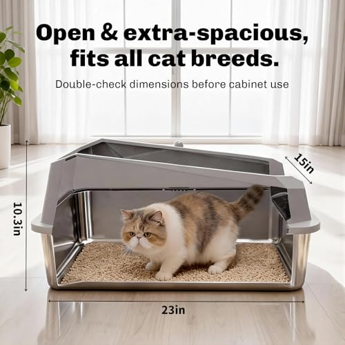 Kit 2 Areneros XL de acero inoxidable para gatos con tapa miniatura 6