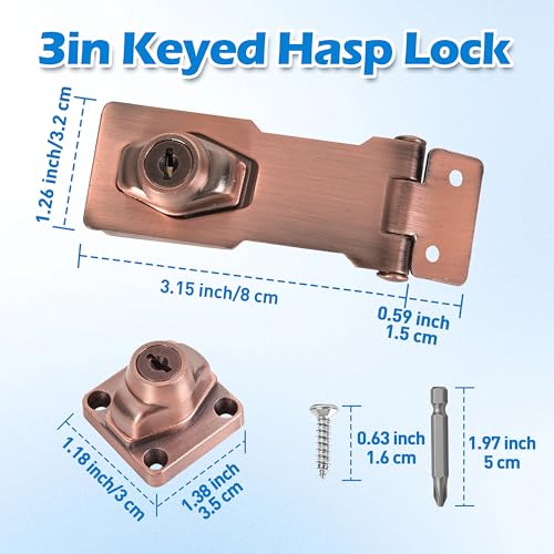 Image of 1 Pcs keyed Hasp Lock,3 inch keyed hasp Locks Twist knob keyed Locking hasp for Cabinet Small Door,Hasp Lock with Keys,Metal Safety Hasp Latches (1 Pcs Red Bronze, 3 inch)