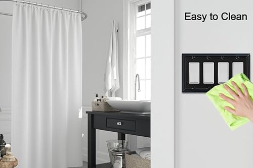 Miniatura 6 de OKAWYC Adler - Cubierta de pared de metal para interruptor de luz cuádruple, paquete de 2 unidades, color negro, 4 bandas, para interruptor de