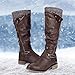 gracosy Leather Knee Boots, Women's Knee High Boot Flat Heel Zipper Buckle Riding Boots Khaki 9