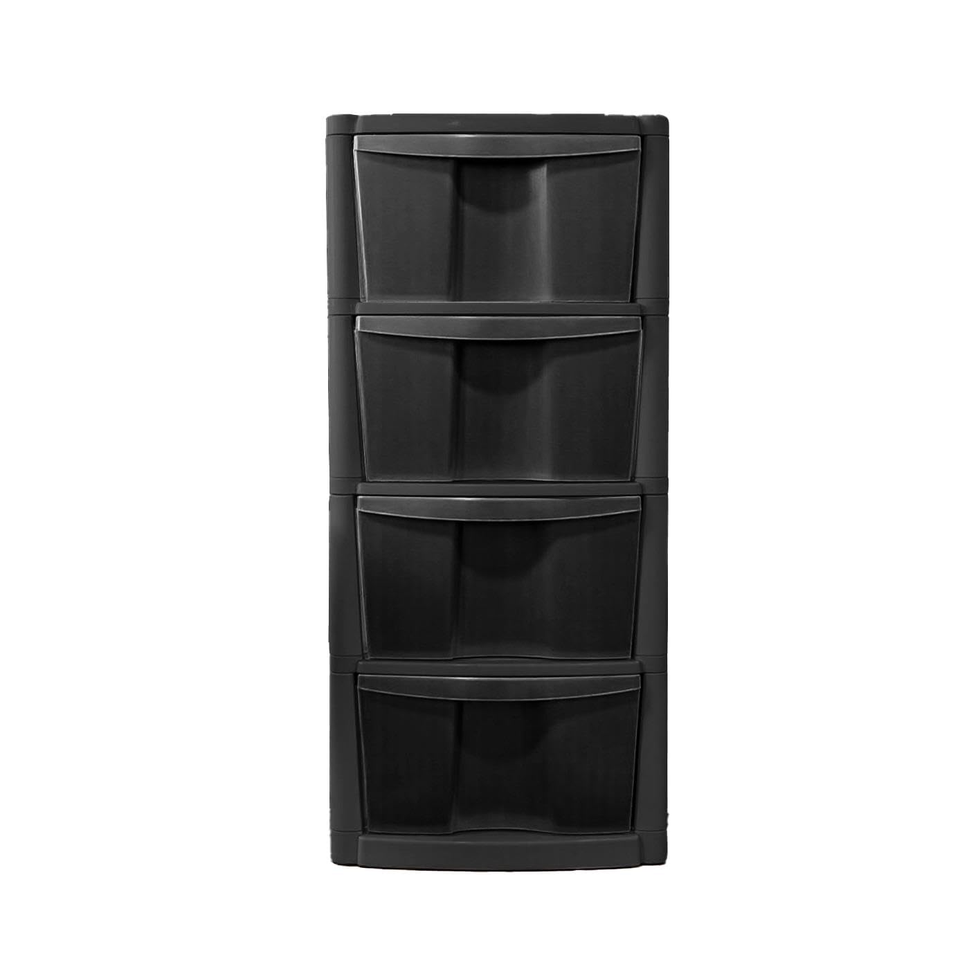 Simpa Black Large Plastic 4 Drawer Modular Storage Tower Chest Unit - Flat Packed Diy Assembly. Instructions Provided.