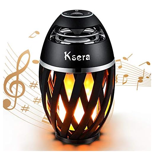 Ksera LED Flicker Flame Speaker, Flame Atmosphere Lamp with Wireless Bluetooth Speaker, Portable Waterproof Outdoor Light Stereo Speaker, Flashing Soft Light for Garden Yard Camping Party