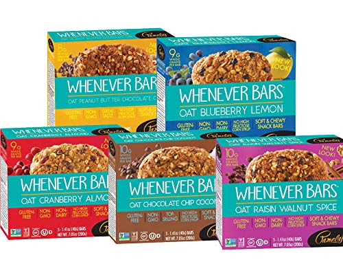 Pamela's Gluten Free Whenever Bars, Variety Pack of 5 Flavors, 25 Bars Total In Sanisco Packaging.