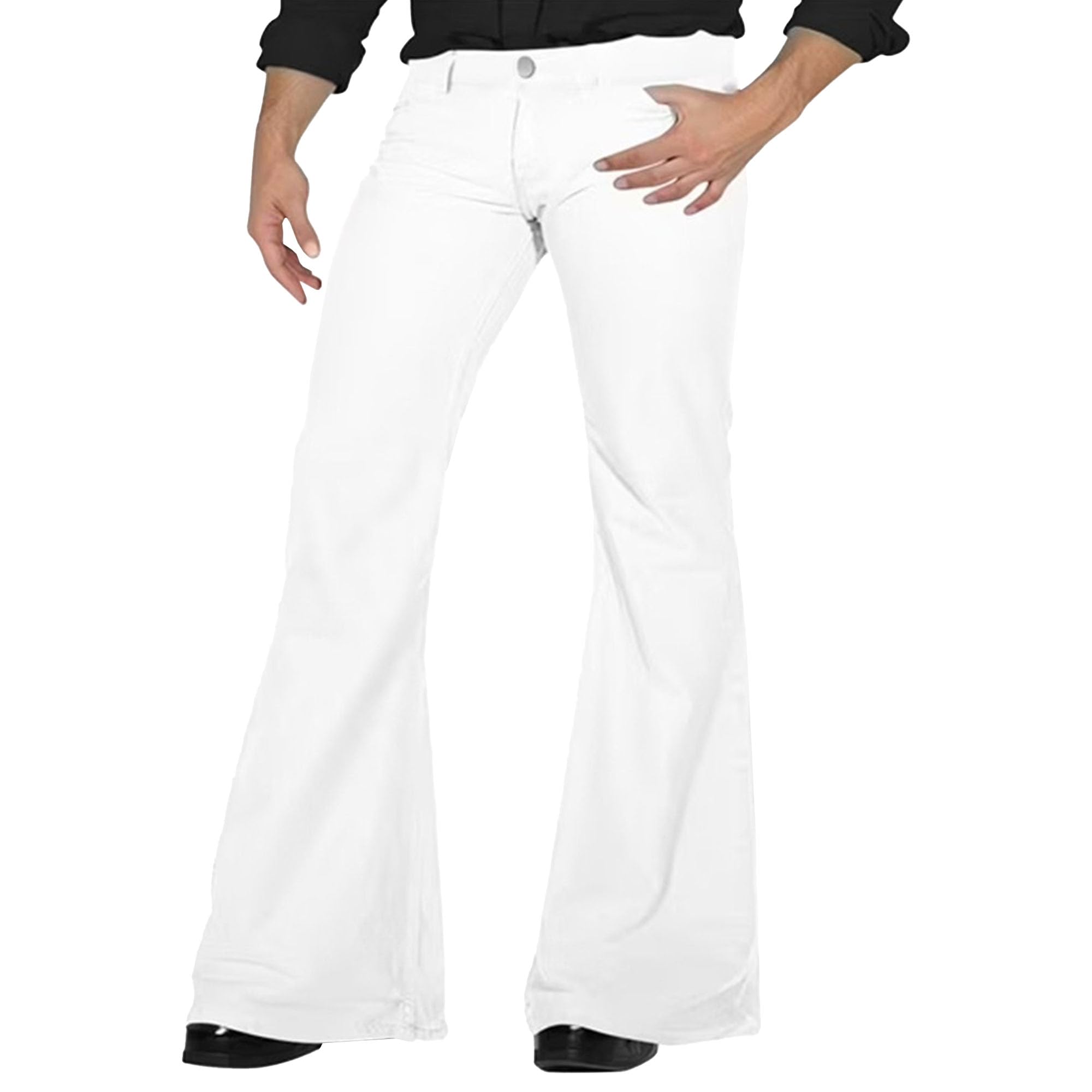 Men Retro 70S Style Flared Denim Pants Vintage Bell Bottom Jeans Classic for Disco Nights Jeans, White, 3X-Large