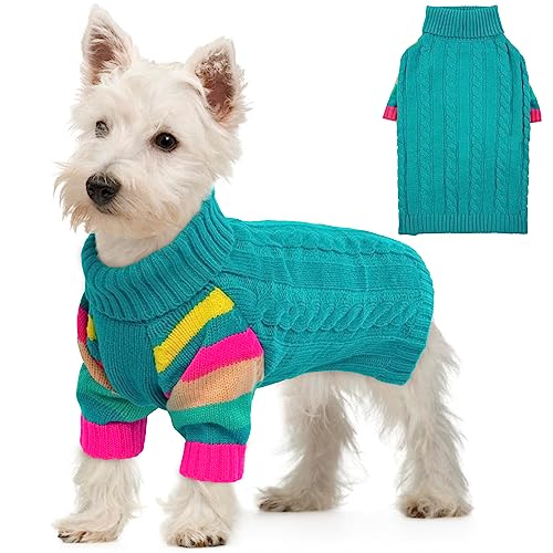 Image of Small Dog Sweater, Turtleneck Pullover with Sleeves, Green S