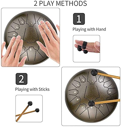 HJXX Tambor de língua de aço 30 cm 13 notas, instrumento de percussão de tambor manual, tambor de ch