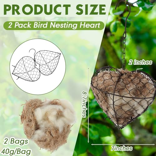 Image of Menkxi 2 Pcs Bird Nesting Material, Hummingbird Nest Material, Heart Shaped | Refillable Nestings Accessories for Hummingbirds and Wild Bird, Natural Nesting Fiber Cotton, Garden Decoration Gifts