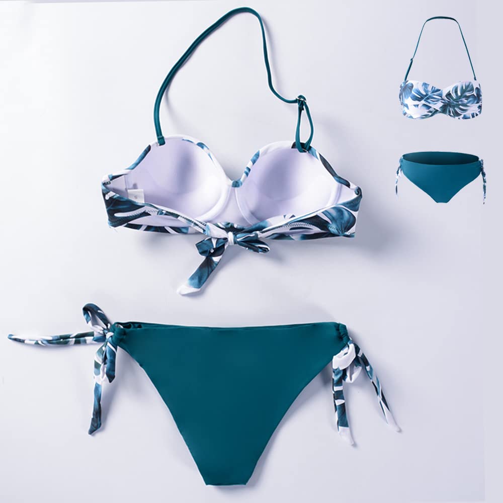 CheChury Bikini Mujer Traje de baño Bandeau Brasileño Cintura Alta con Impresión Relleno
