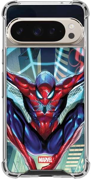 Skinit Clear Phone Case Compatible with Google Pixel 9/9 Pro - Officially Licensed Marvel Spiderman Web Shooting Design