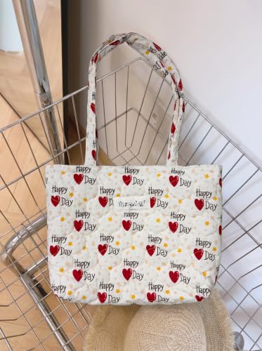 Image of Floral Quilted Cotton Shoulder Bag for Women Medium Size Handbag Large Capacity Thickened Design Tote