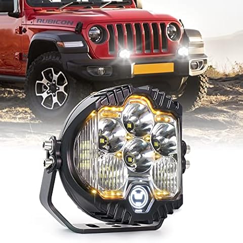 MOVOTOR Side Shooter LED Light, 5 Inch Round LED Work Light Spot Flood Combo Off Road Driving Light with Amber DRL for Car Truck Tractor 4x4 SUV ATV Boat Pack of 1 Cover
