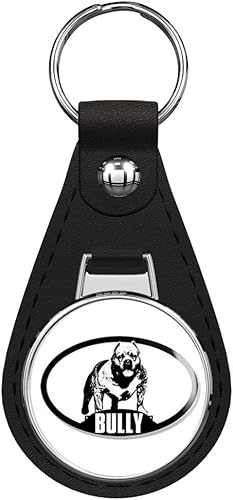 Oval Dog BULLY Silhouette (pit bull love american guard my) llavero de cuero negro llavero plateado, Negro -