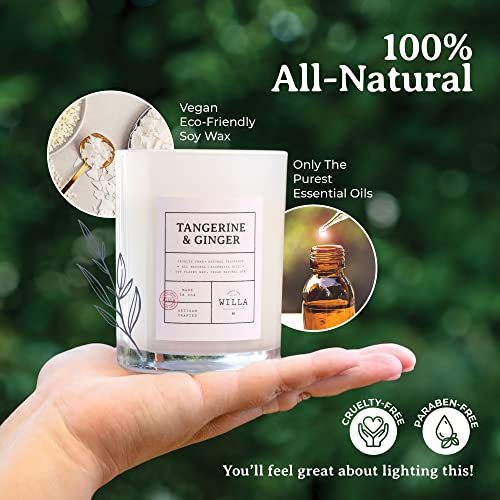 Willa Tangerine & Ginger Highly Scented Candle - All Natural Soy Wax Luxury Candles Made In The Usa With Essential Oils - Best For A Home / Aromatherapy / Gift / Spa / Bathroom 9Oz Jar Candle #TOP3