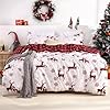Christmas Duvet Cover King Soft Brushed Microfiber Comforter Cover Sets Reindeer Printed Holiday Theme Bedroom Decorative Bedding King Size Red Plaid Deer