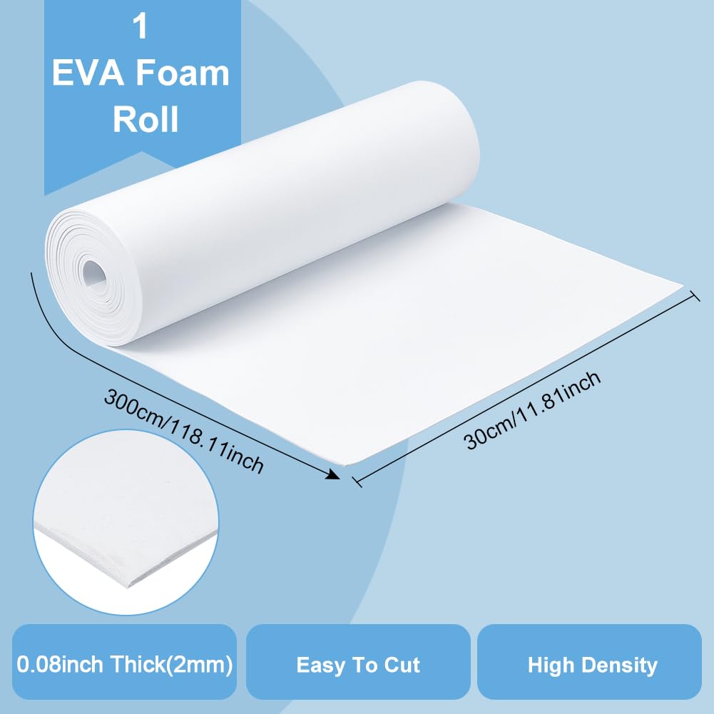 BENECREAT 3.28 Yards EVA Foam Artisan Roll, 2mm Eva Foam Board, White Foam Craft Board 11.8inch Wide for Arts and Crafts, Cosplay Costumes and Wall Protection, Crafting
