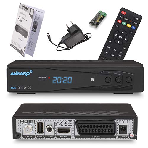 Ankaro DSR 2100 digitaler Full HD 1080p Satelliten Receiver schwarz mit USB Mediaplayer/HDMI/Scart/LED Display / 12V Netzteil ideal für Camping Cover