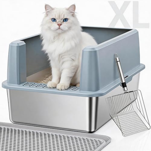 Arenero de acero inoxidable extra grande para gatos