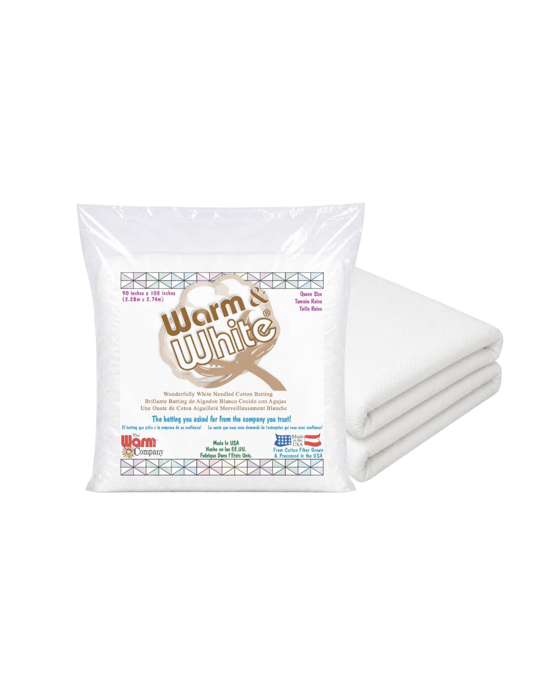 Warm Company Batting Warm & White Cotton Batting (90in x 108in) Queen Size, Each, White