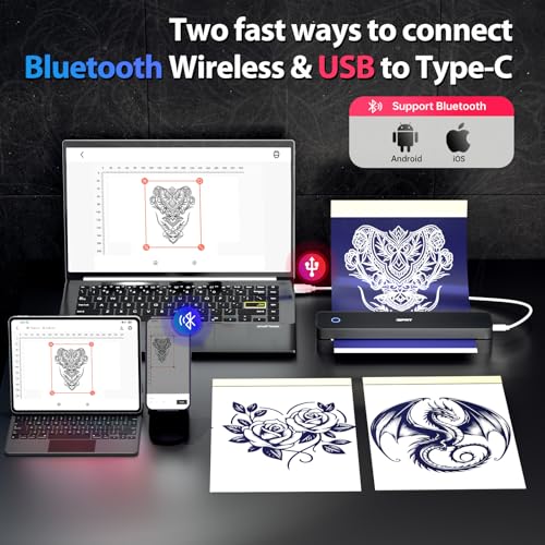 Image of iDPRT Tattoo Stencil Printer with 10pcs Tattoo Transfer Paper | Wireless Bluetooth Portable Tattoo Machine for Artists & Beginners,Compatible with Smartphone /Tablet /PC