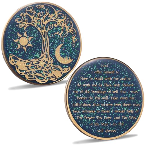 LParkin Tree of Life Sobriety Coin, Sun and Moon Yin Yang Sobriety Chip, AA Recovery Medallion, Alcoholics Anonymous Medallion, Anniversary Token Sobriety Gifts for Men Women