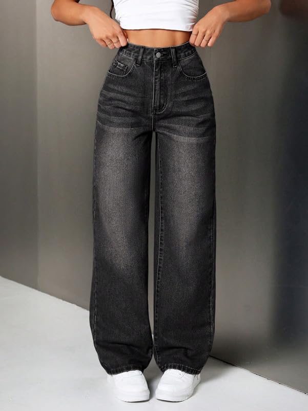 Image of DEELMO Women's Wide Leg Denim Jeans High Rise Loose Fit | Stretchy Casual Straight Pants Trendy | Comfortable Everyday Fashion Jeans for Women