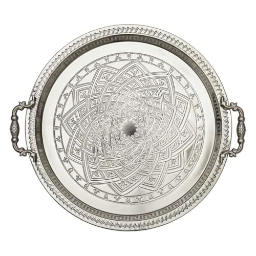 AltoBuy Plateau de Service en Métal Argenté avec poignées Ø42cm - Armelle