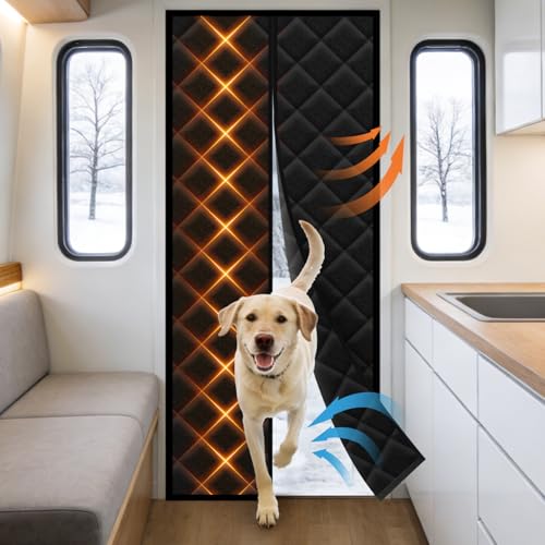 Calanofin RV Insulated Door Cover Magnetic RV Door Insulation Curtain for Winte Waterproof Oxford RV Door Insulation Blanket for Inside Camper Fit Door Size Largest 30 x 79 (Curtain 33 x 80)