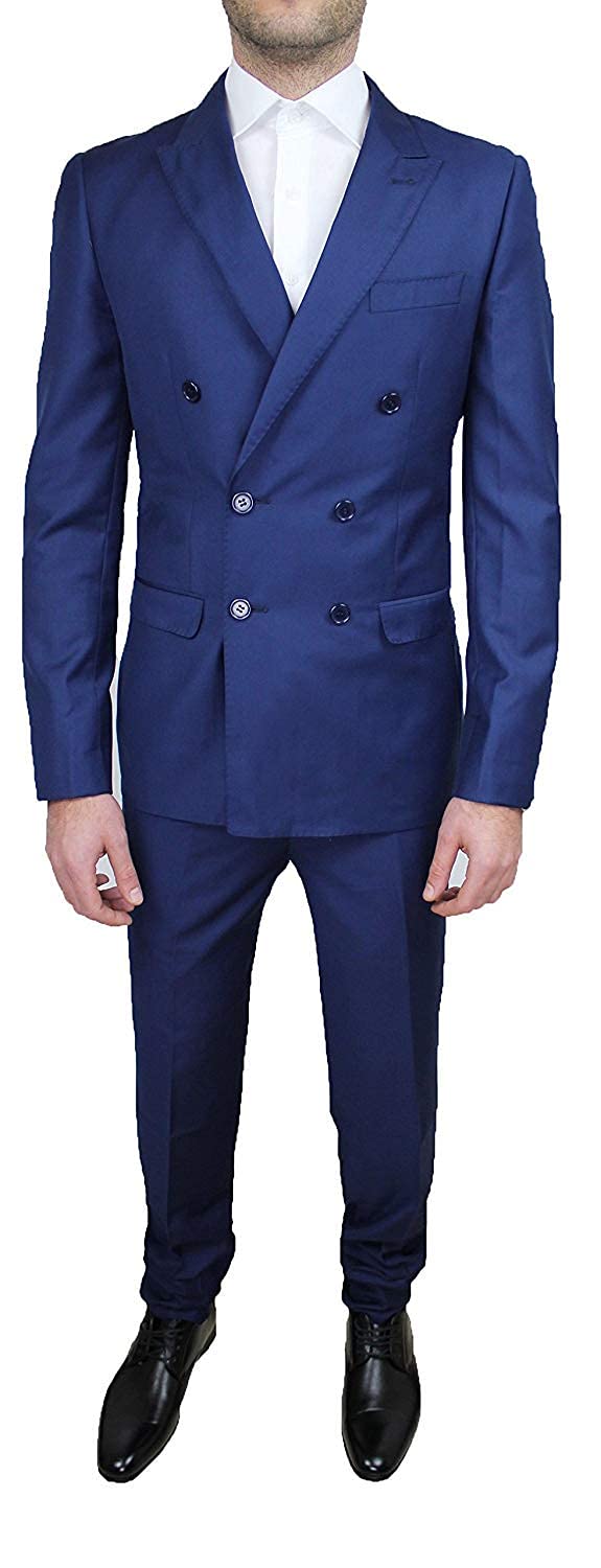 Abito Cerimonia Uomo Sartoriale Completo Blu Doppiopetto Slim Fit Taglia da 46 a 60