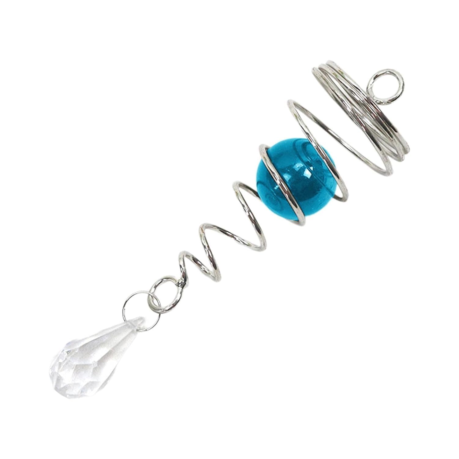 GOLKIPAR (LABEL) Small Double Twist Crystal Suncatcher, Silver -Crystal SkyBlue Gazing Ball Spiral Double Tail, Rotating Wind Chimes, Gazing Ball Spiral Tail, Stainless Steel Wind Spinner Stabilizer