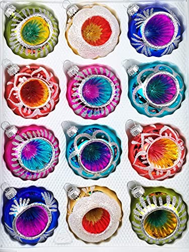 12 TLG. Glas-Weihnachtskugeln Set in Hochglanz Vintage Style...